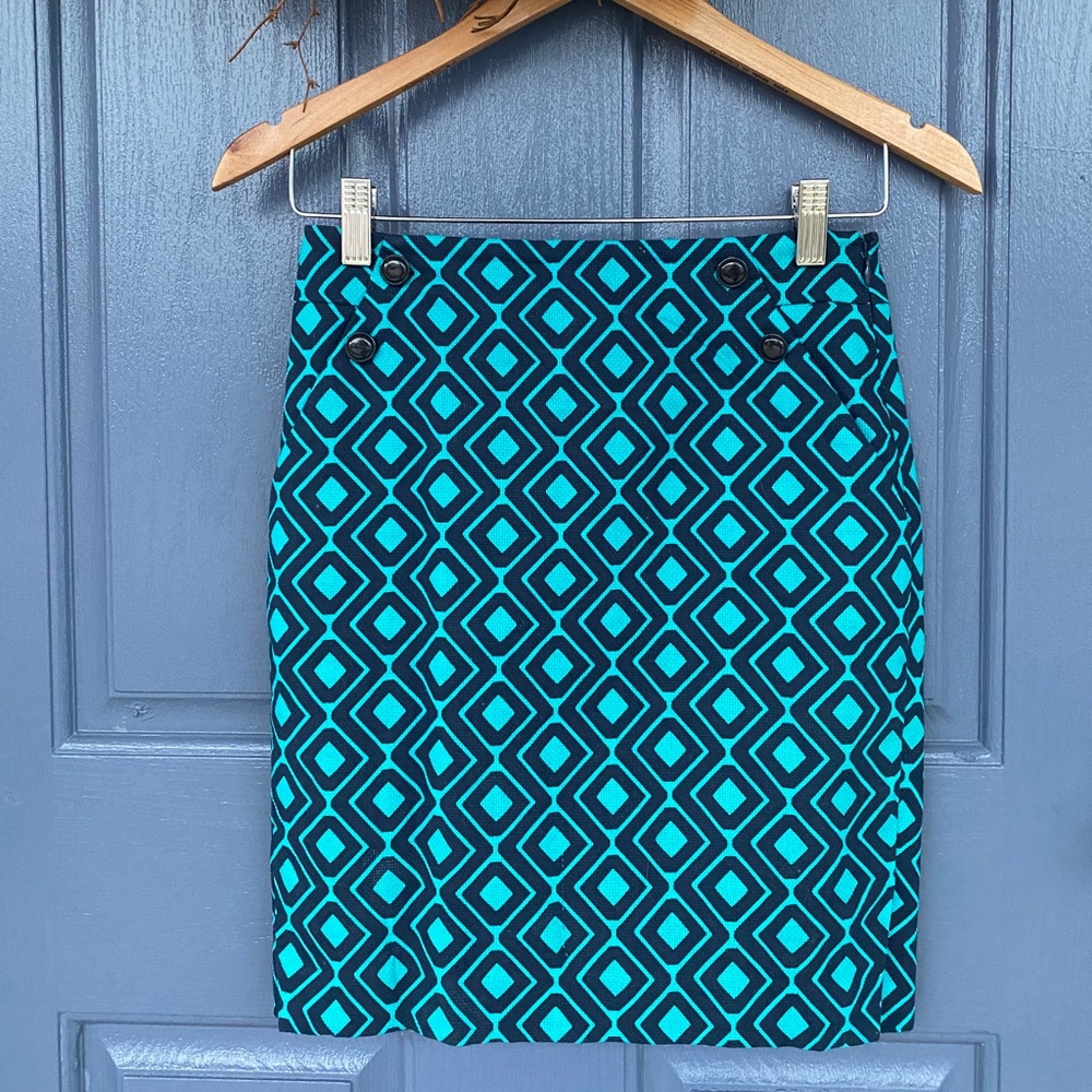 Loft teal & navy geometric pencil skirt 00P